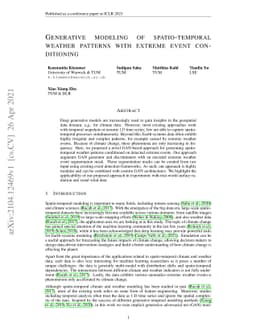 Generative modeling of spatio-temporal weather patterns with extreme
  event conditioning