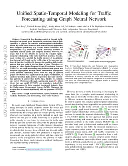 Unified Spatio-Temporal Modeling for Traffic Forecasting using Graph
  Neural Network