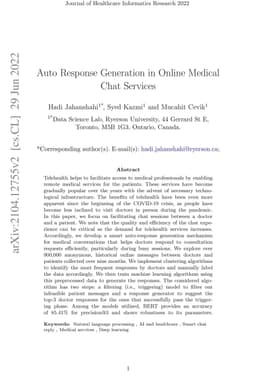 Auto Response Generation in Online Medical Chat Services