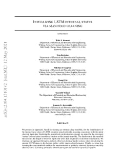 Initializing LSTM internal states via manifold learning