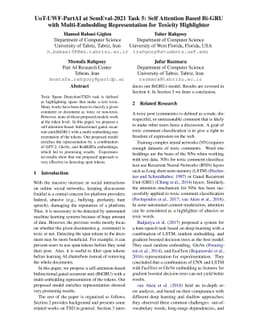UoT-UWF-PartAI at SemEval-2021 Task 5: Self Attention Based Bi-GRU with
  Multi-Embedding Representation for Toxicity Highlighter