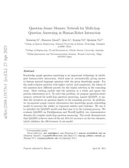 Question-Aware Memory Network for Multi-hop Question Answering in
  Human-Robot Interaction