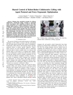 Shared Control of Robot-Robot Collaborative Lifting with Agent Postural
  and Force Ergonomic Optimization