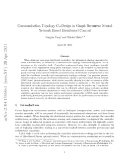 Communication Topology Co-Design in Graph Recurrent Neural Network Based
  Distributed Control