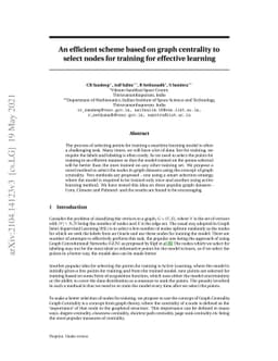 An efficient scheme based on graph centrality to select nodes for
  training for effective learning