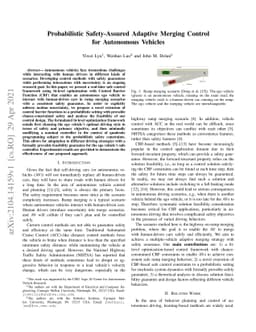 Probabilistic Safety-Assured Adaptive Merging Control for Autonomous
  Vehicles