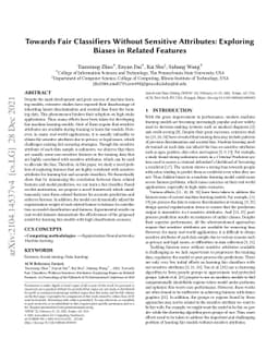 Towards Fair Classifiers Without Sensitive Attributes: Exploring Biases
  in Related Features