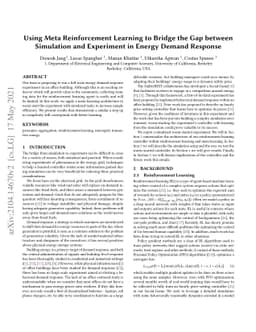 Using Meta Reinforcement Learning to Bridge the Gap between Simulation
  and Experiment in Energy Demand Response