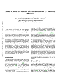 Analysis of Manual and Automated Skin Tone Assignments for Face
  Recognition Applications