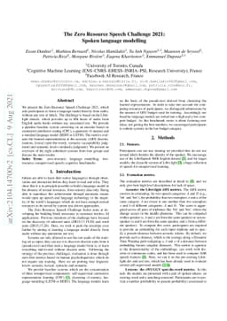 The Zero Resource Speech Challenge 2021: Spoken language modelling