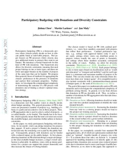 Participatory Budgeting with Donations and Diversity Constraints