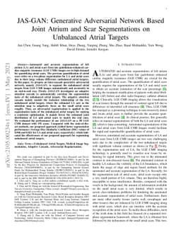 JAS-GAN: Generative Adversarial Network Based Joint Atrium and Scar
  Segmentations on Unbalanced Atrial Targets