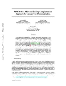 MRCBert: A Machine Reading ComprehensionApproach for Unsupervised
  Summarization