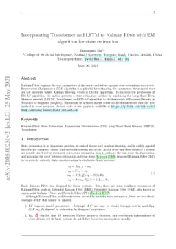 Incorporating Transformer and LSTM to Kalman Filter with EM algorithm
  for state estimation