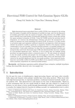 Directional FDR Control for Sub-Gaussian Sparse GLMs