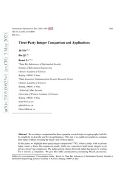 Three-Party Integer Comparison and Applications