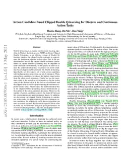 Action Candidate Based Clipped Double Q-learning for Discrete and
  Continuous Action Tasks