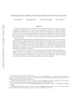 Distributional Collision Resistance Beyond One-Way Functions