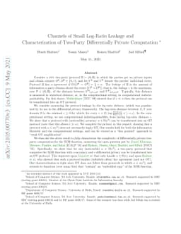 Channels of Small Log-Ratio Leakage and Characterization of Two-Party
  Differentially Private Computation