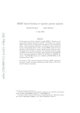 BERT based freedom to operate patent analysis