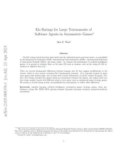 Elo Ratings for Large Tournaments of Software Agents in Asymmetric Games