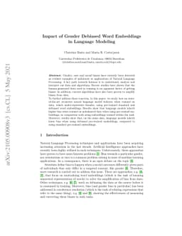 Impact of Gender Debiased Word Embeddings in Language Modeling
