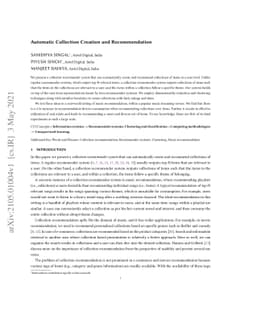 Automatic Collection Creation and Recommendation