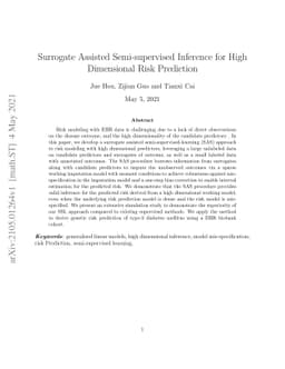 Surrogate Assisted Semi-supervised Inference for High Dimensional Risk
  Prediction