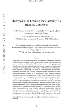 Representation Learning for Clustering via Building Consensus