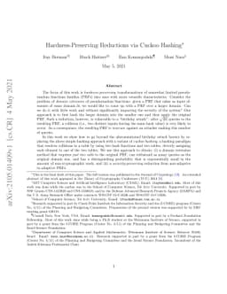 Hardness-Preserving Reductions via Cuckoo Hashing