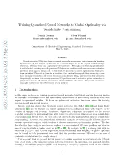 Training Quantized Neural Networks to Global Optimality via Semidefinite
  Programming