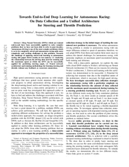 Towards End-to-End Deep Learning for Autonomous Racing: On Data
  Collection and a Unified Architecture for Steering and Throttle Prediction