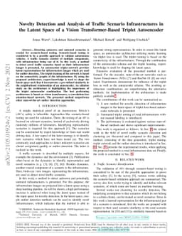 Novelty Detection and Analysis of Traffic Scenario Infrastructures in
  the Latent Space of a Vision Transformer-Based Triplet Autoencoder