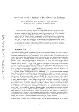 Automatic de-identification of Data Download Packages