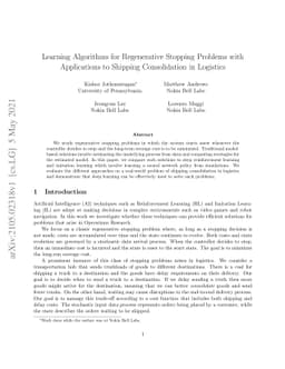 Learning Algorithms for Regenerative Stopping Problems with Applications
  to Shipping Consolidation in Logistics