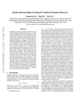 Physics-informed Spline Learning for Nonlinear Dynamics Discovery