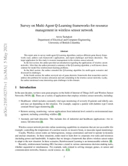 Survey on Multi-Agent Q-Learning frameworks for resource management in
  wireless sensor network