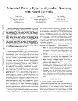 Automated Primary Hyperparathyroidism Screening with Neural Networks