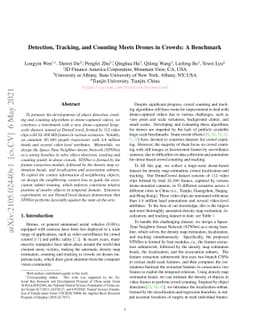 Detection, Tracking, and Counting Meets Drones in Crowds: A Benchmark