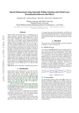 Speech Enhancement using Separable Polling Attention and Global Layer
  Normalization followed with PReLU