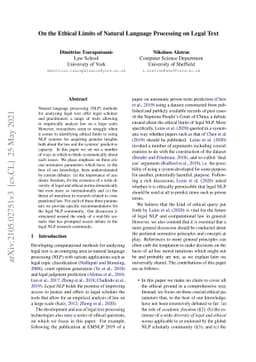 On the Ethical Limits of Natural Language Processing on Legal Text
