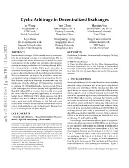 Cyclic Arbitrage in Decentralized Exchanges