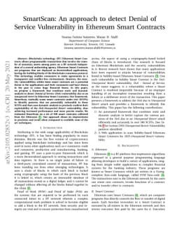 SmartScan: An approach to detect Denial of Service Vulnerability in
  Ethereum Smart Contracts