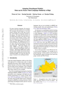 Adapting Monolingual Models: Data can be Scarce when Language Similarity
  is High