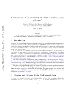 Comments on: A Gibbs sampler for a class of random convex polytopes