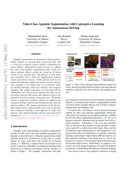 Video Class Agnostic Segmentation with Contrastive Learning for
  Autonomous Driving
