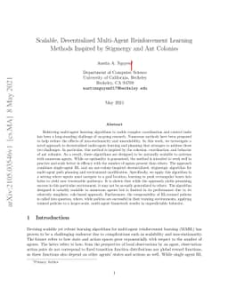 Scalable, Decentralized Multi-Agent Reinforcement Learning Methods
  Inspired by Stigmergy and Ant Colonies