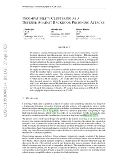 Incompatibility Clustering as a Defense Against Backdoor Poisoning
  Attacks