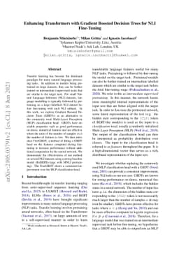 Enhancing Transformers with Gradient Boosted Decision Trees for NLI
  Fine-Tuning