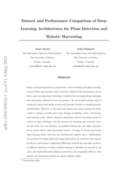 Dataset and Performance Comparison of Deep Learning Architectures for
  Plum Detection and Robotic Harvesting